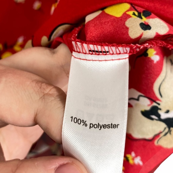 Studio Y Red Ruffle Floral Keyhole Back Chiffon Sleeveless Blouse Tank Top Red M - Picture 7 of 9